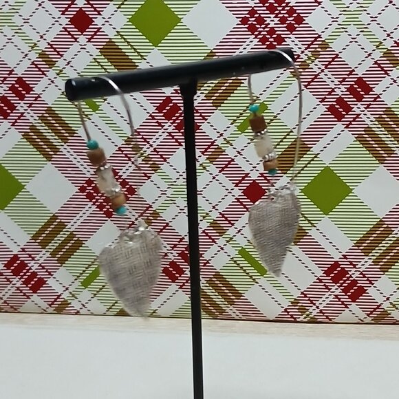 NWOT Fashion Jewelry Silver Tone Southwest Heart Dangle Earrings #12 - Picture 7 of 9